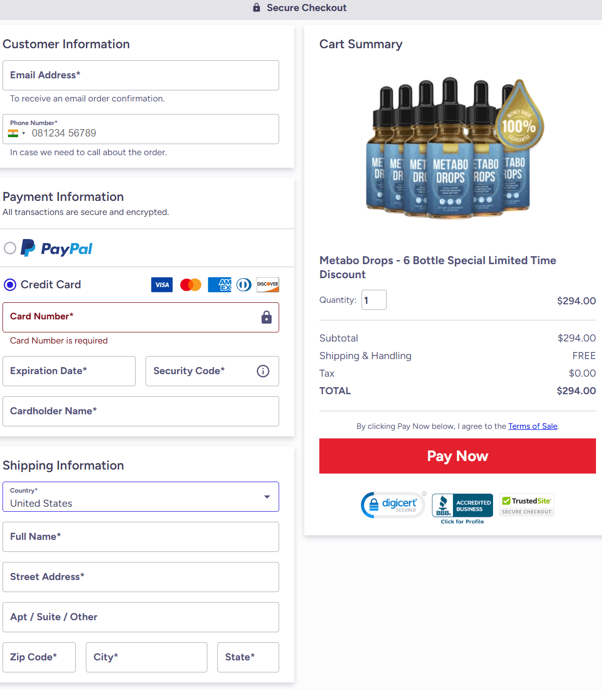 Metabo Drops-Secure Chackout Page